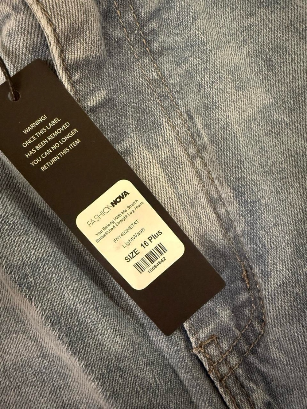 Fashion Nova NWT You Belong With Me Stretch Embellished Straight Jeans, 16 Plus - Picture 4 of 6